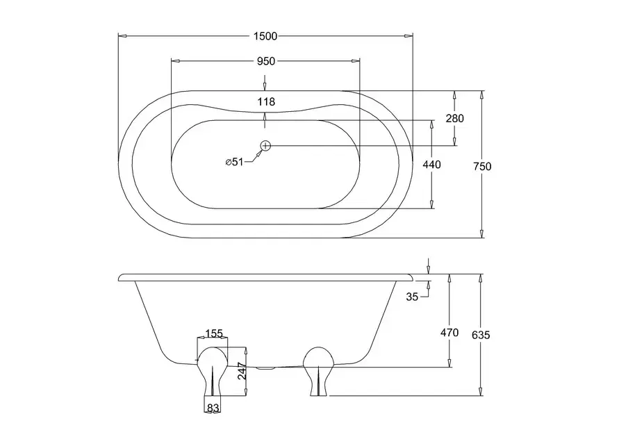 Thumbnail: Burlington Windsor 150cm Double Ended bath with Luxury Feet