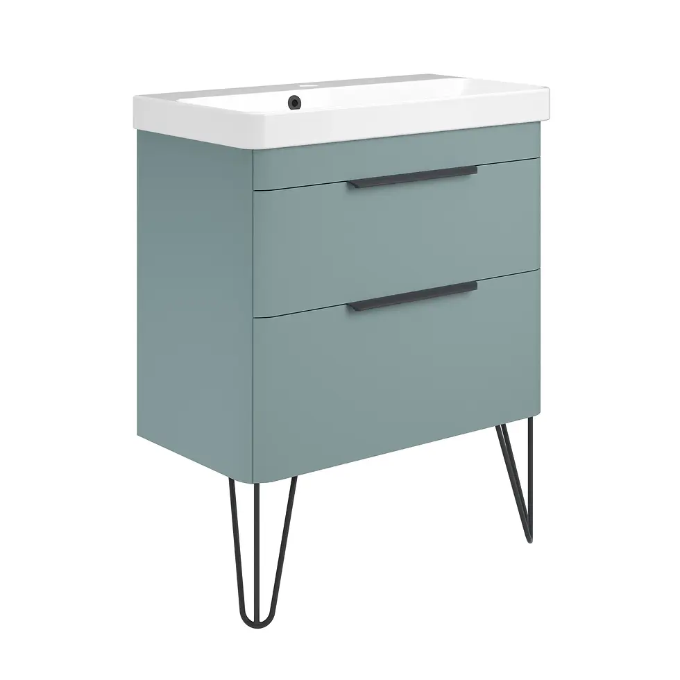 Thumbnail: Deccado Crofton 2 Drawer Vanity Unit 700mm with Basin, Legs and Handles - Blue