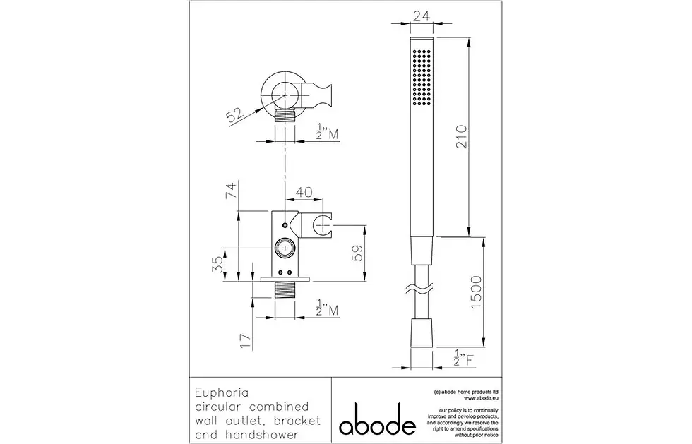 Thumbnail: Abode Euphoria Circular Wall Outlet, Shower Handset & Bracket Set - Chrome