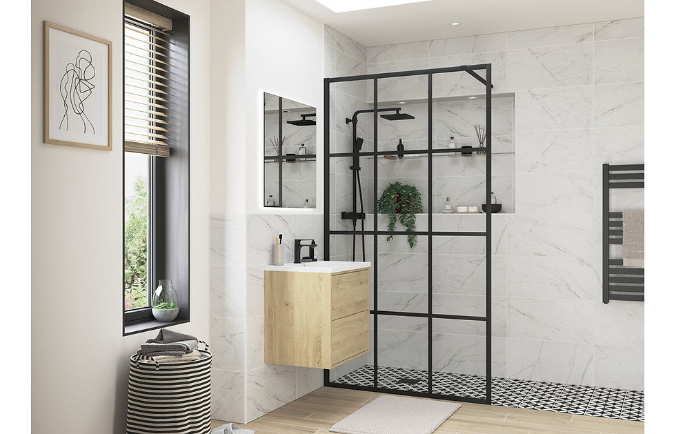 Cool Walk in Shower with Black Grid Glass
