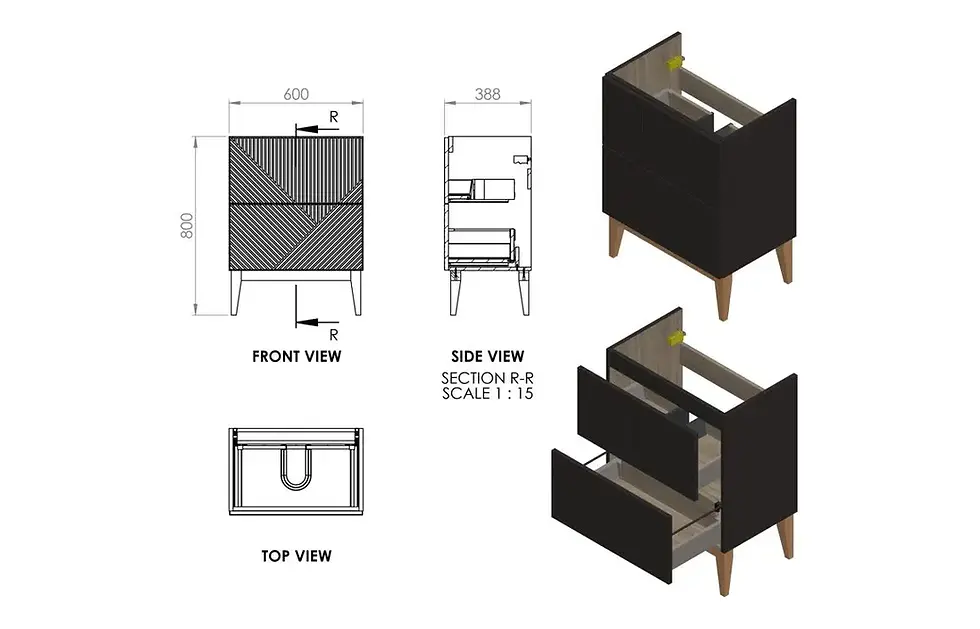 Thumbnail: Loom 615mm Floor Standing 2 Drawer Vanity Unit & Basin - Matt Graphite Grey