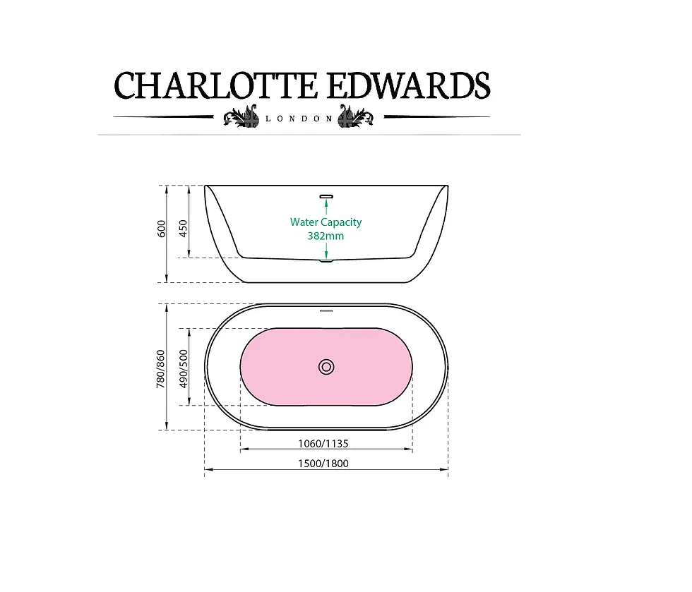 Thumbnail: Charlotte Edwards Mayfair Freestanding Bath Matt Black 1800x860x600mm