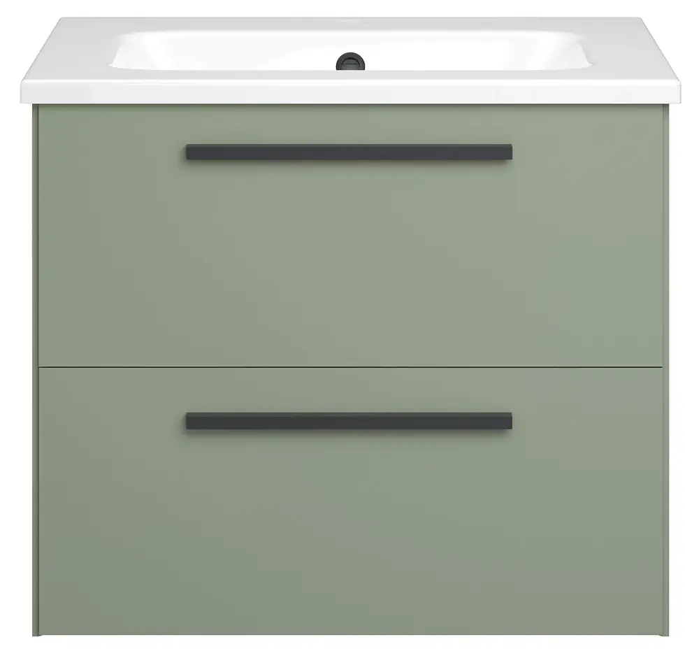 Thumbnail: Deccado Berwick 2 Drawer Vanity Unit 600mm & Ceramic Basin and Handles - Green