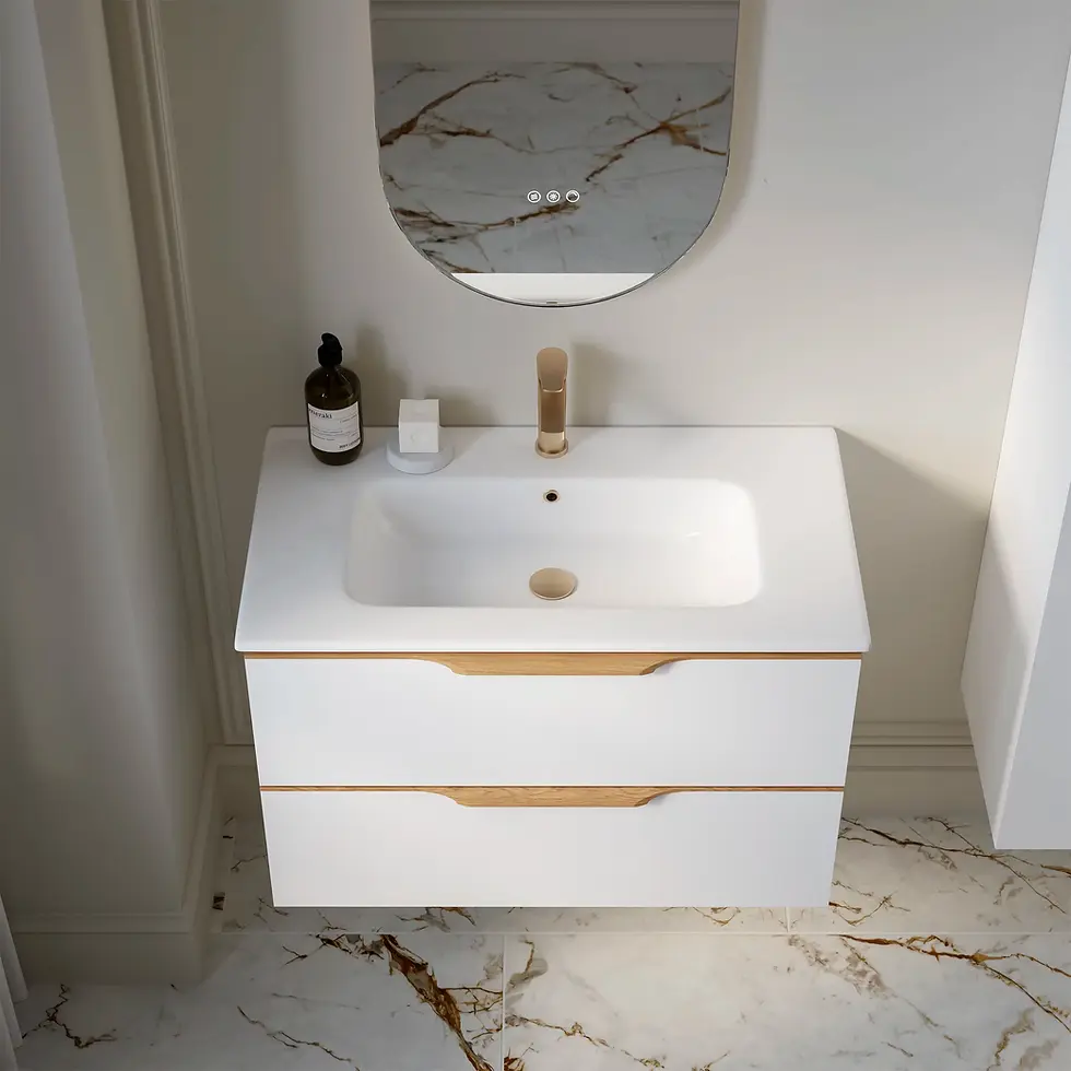 Thumbnail: Deccado Ottawa 2 Drawer Vanity Unit 800mm & Ceramic Basin and Oak Handles -White