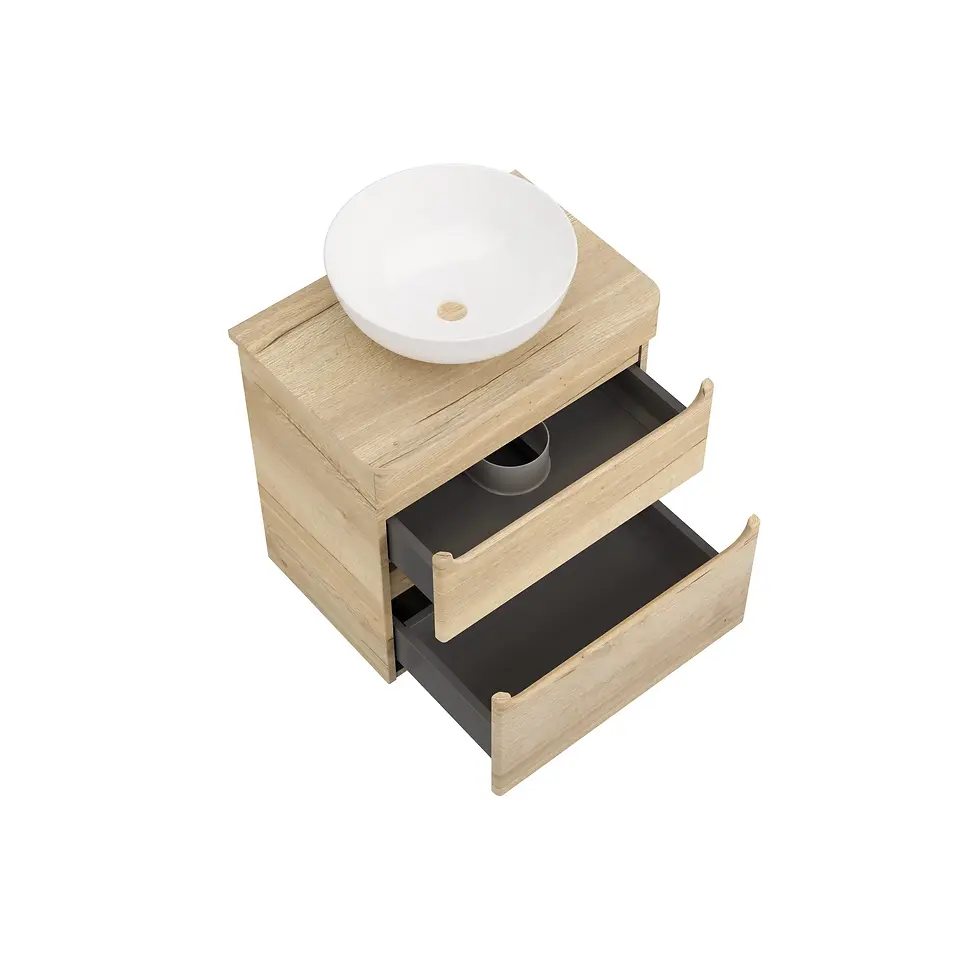 Thumbnail: Deccado Bromont 2 Drawer Vanity Unit 550mm with Worktop and Sit-on Bowl - Oak