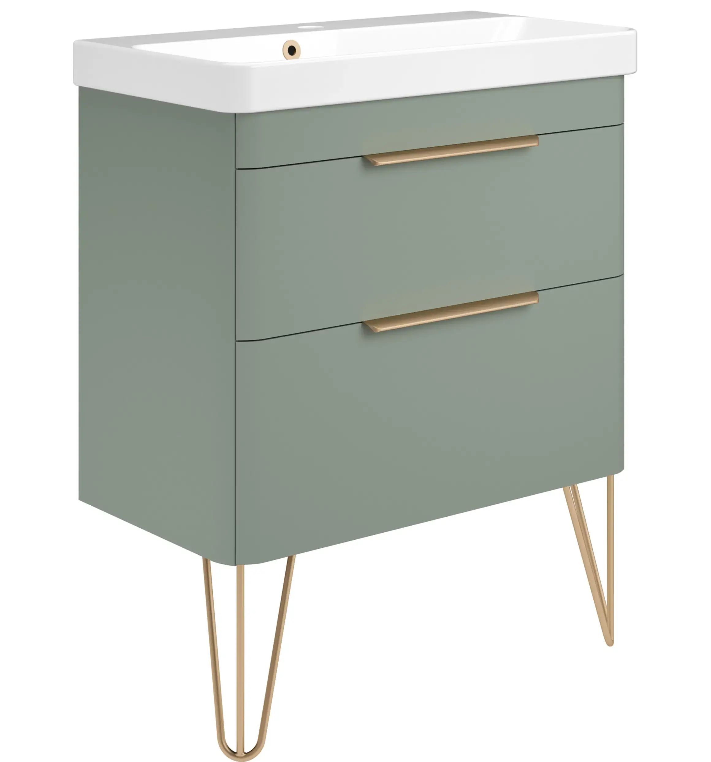 Deccado Crofton 2 Drawer Vanity Unit 700mm with Basin, Legs and Handles - Green