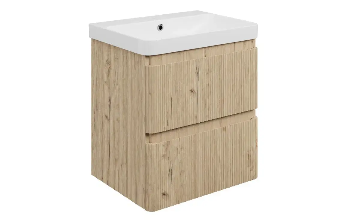 Kanton 605mm Wall Hung 2 Drawer Basin Unit & 1TH Basin - Textured Oak