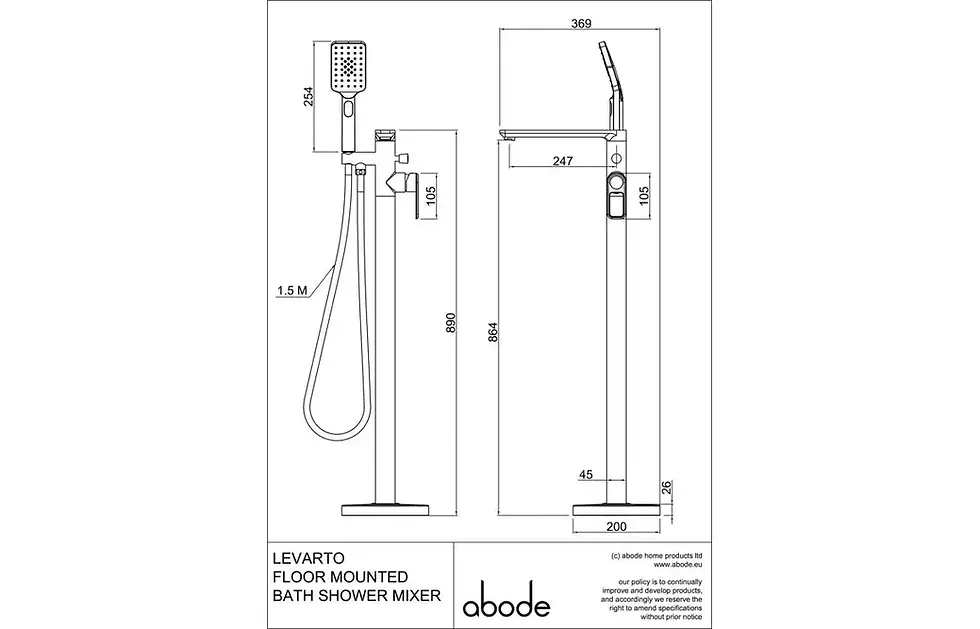 Thumbnail: Abode Levarto Floor Standing Bath Shower Mixer - Matt White & Brass