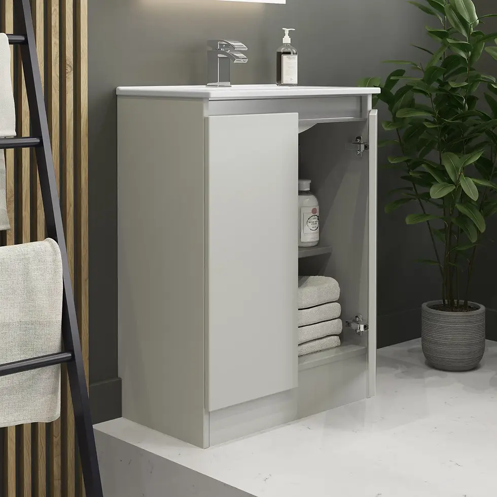 Thumbnail: Serenity 600mm Floor Mounted Vanity Unit (370 Depth) - Cupboard - Pearl Lt Grey