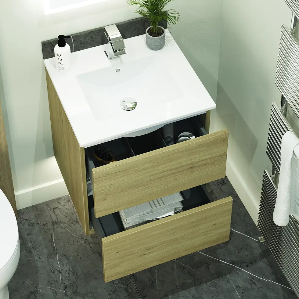 Thumbnail: Serenity 500mm Wall Hung Vanity Unit - 2 Drawer - Oak