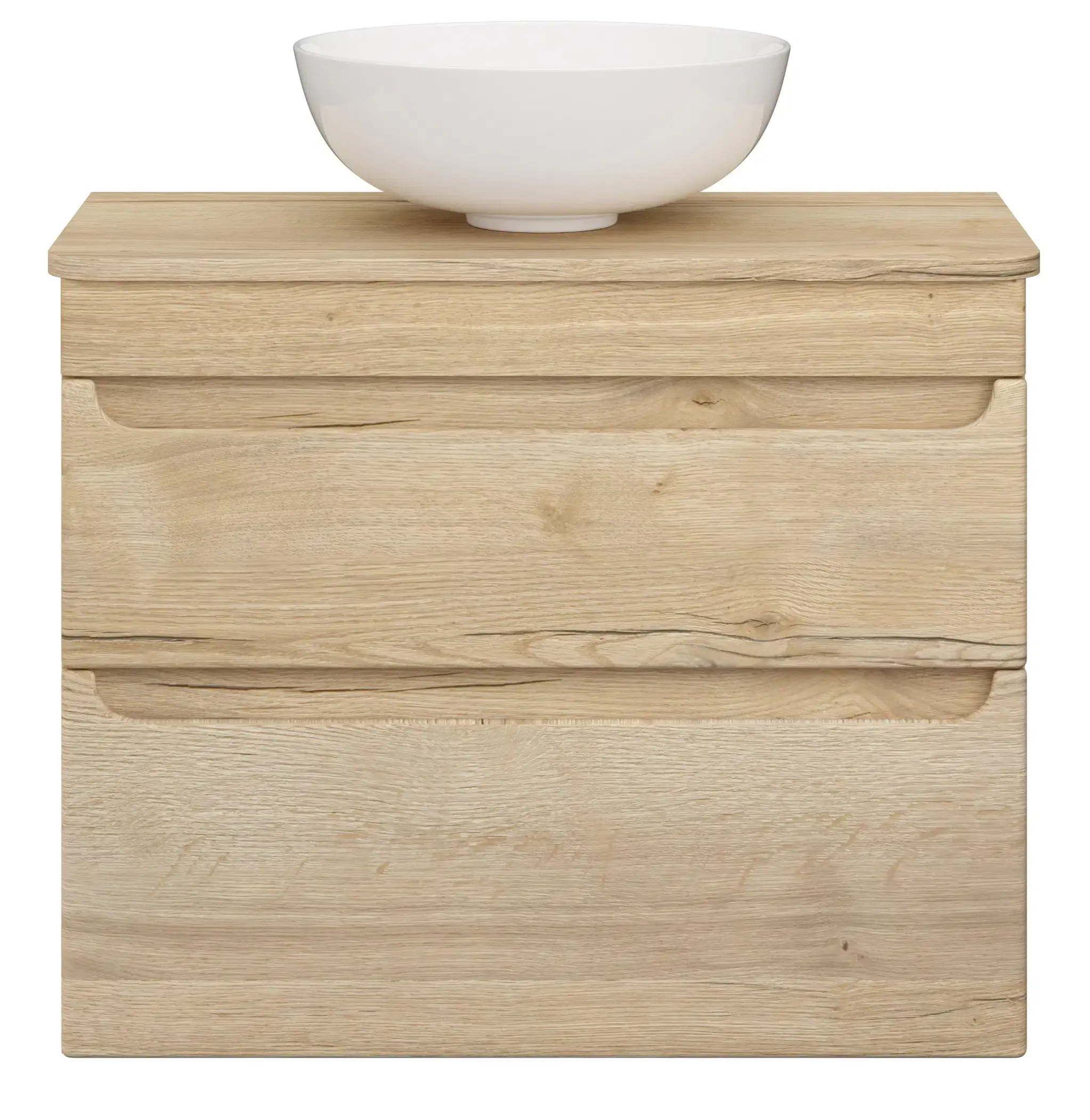Deccado Bromont 2 Drawer Vanity Unit 700mm with Worktop and Sit-on Bowl - Oak