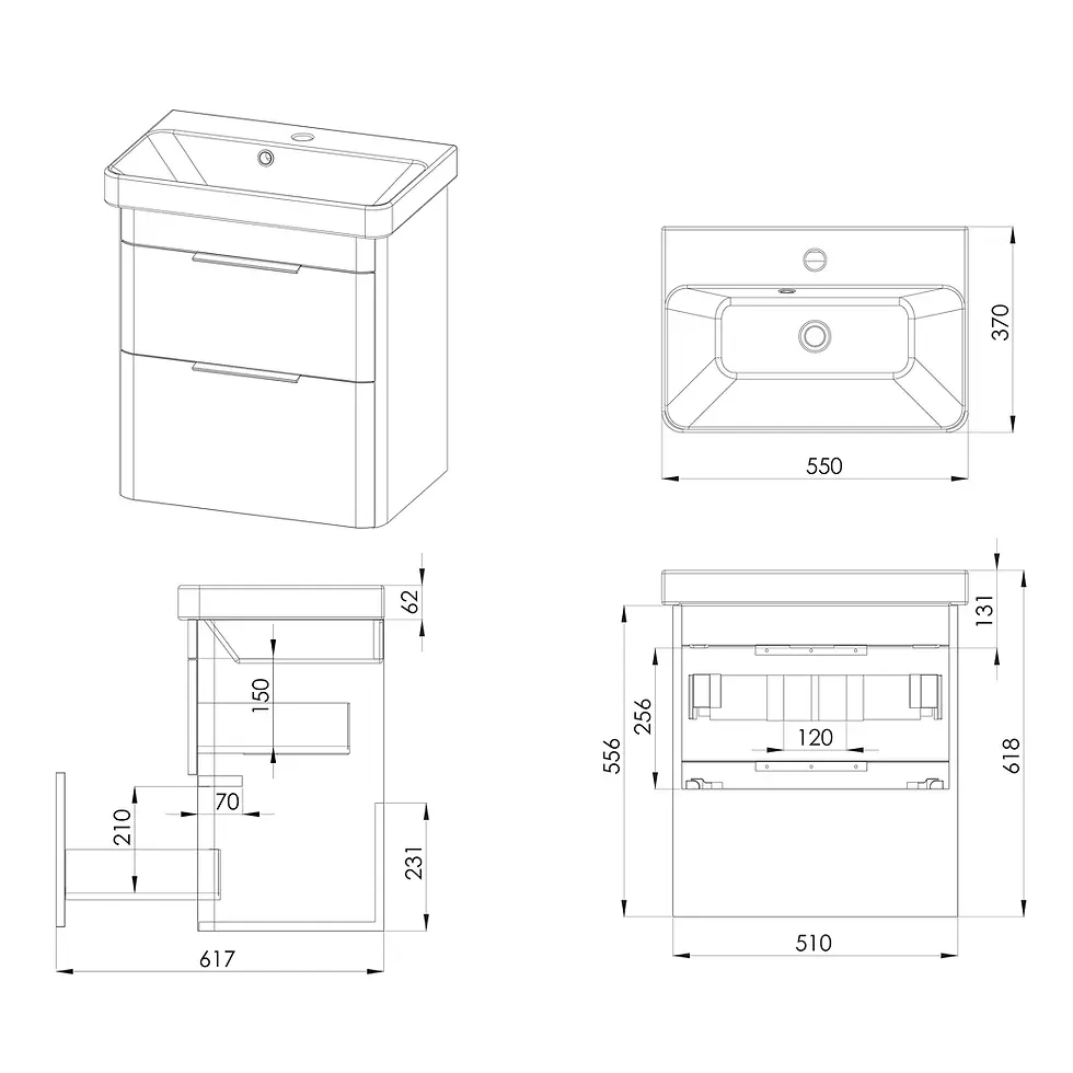 Thumbnail: Deccado Crofton 2 Drawer Vanity Unit 550mm with Ceramic Basin and Handles - Oak