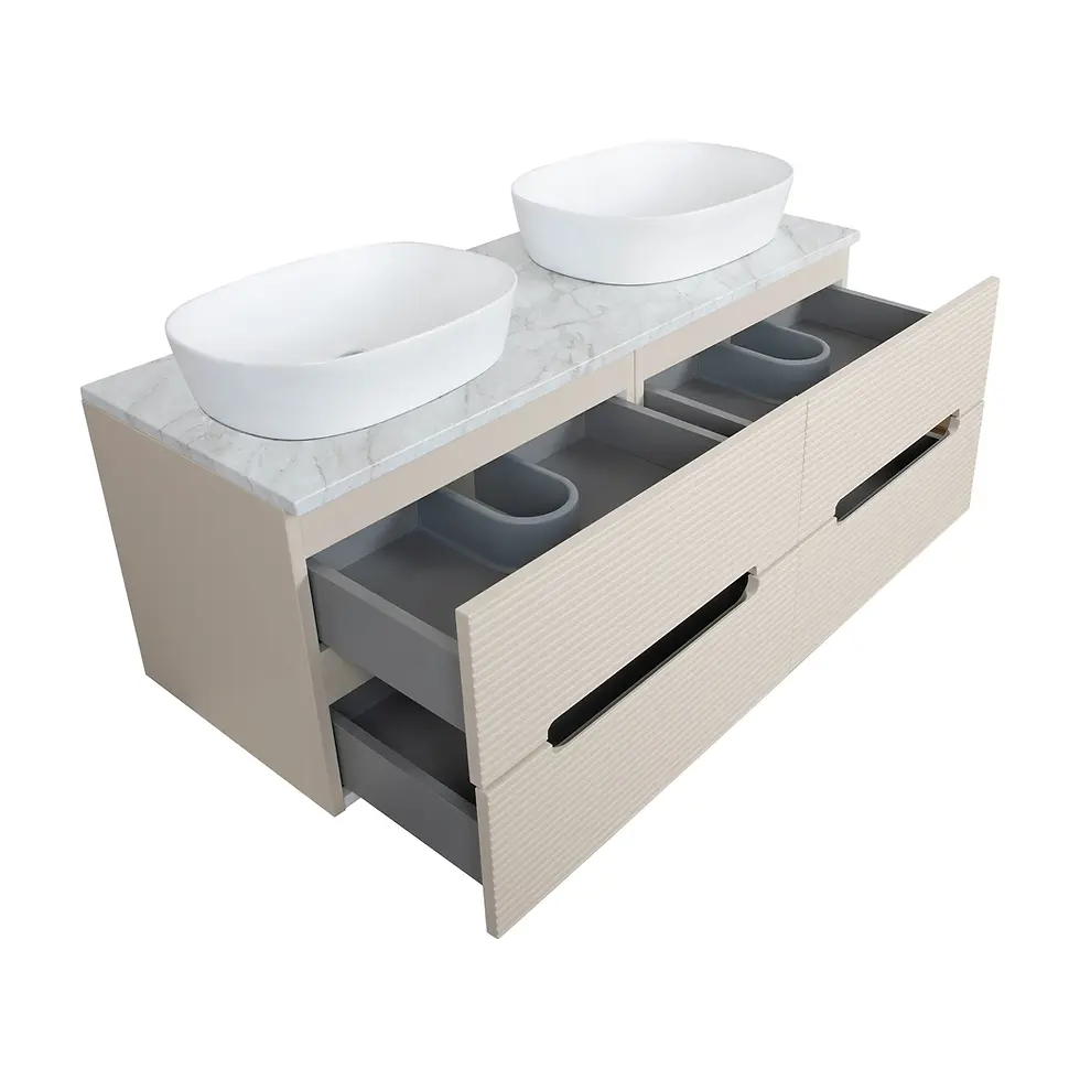 Thumbnail: Matrix Plus 1200mm Fluted Double Wall Hung Vanity Unit + Top - Oatmeal/Marble