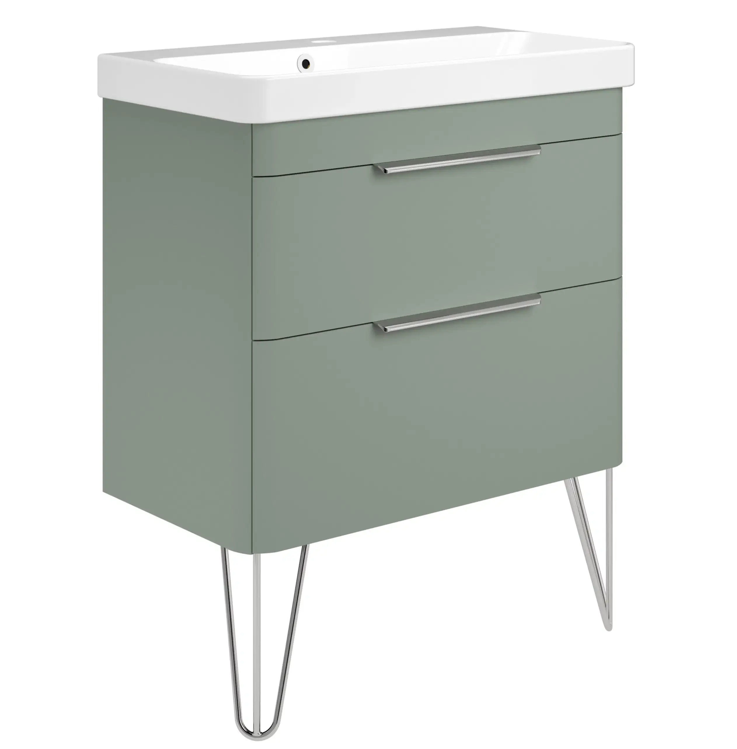 Deccado Crofton 2 Drawer Vanity Unit 700mm with Basin, Legs and Handles - Green