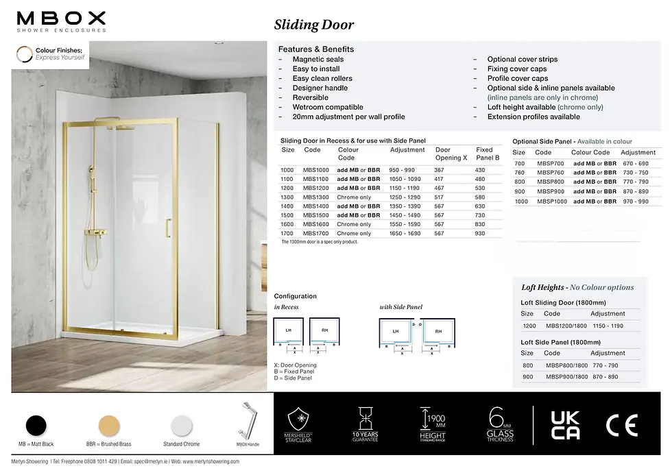 Thumbnail: Merlyn Mbox Sliding Shower Door 1200mm - Chrome/Matt Black/Brushed Brass