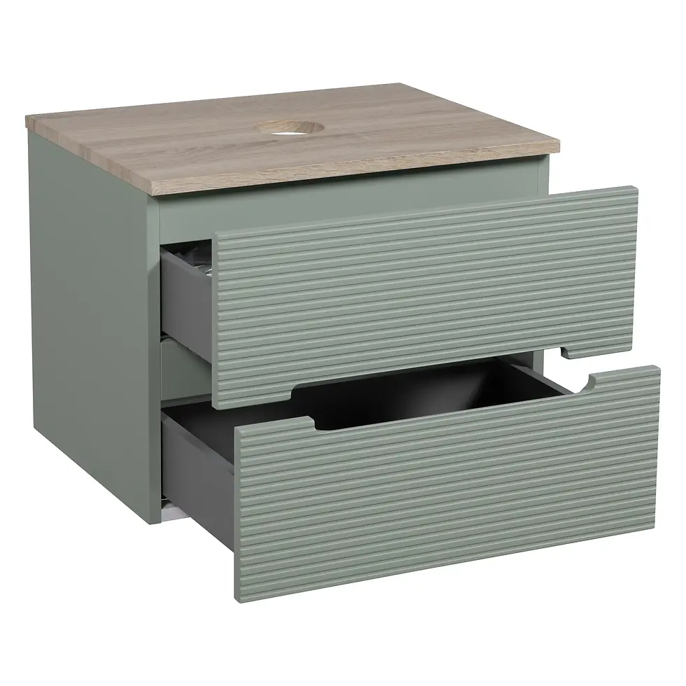 Thumbnail: Matrix Plus 600mm Fluted Wall Hung Vanity Unit & Counter Top -Green/Oak