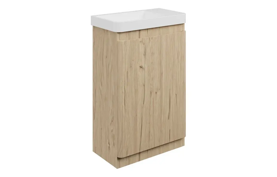 Kanton 550mm Floor Standing Slim Depth 1 Door Basin Unit & 1TH Basin - Textured