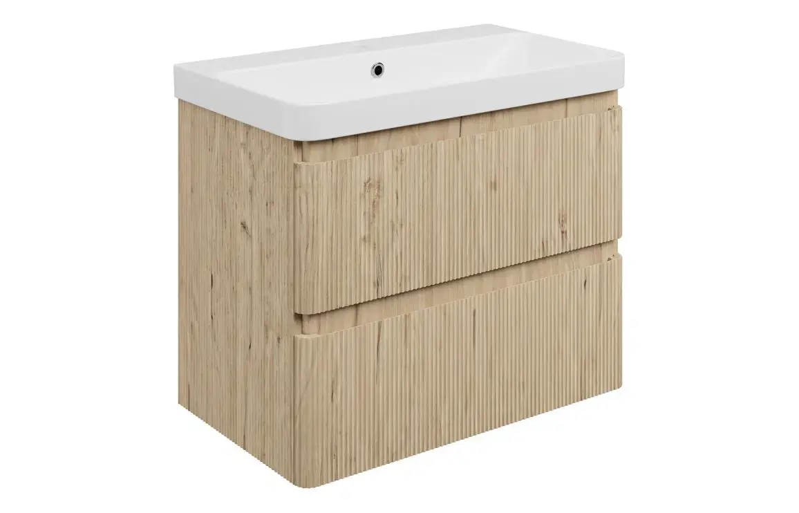 Kanton 805mm Wall Hung 2 Drawer Basin Unit & 1TH Basin - Textured Oak