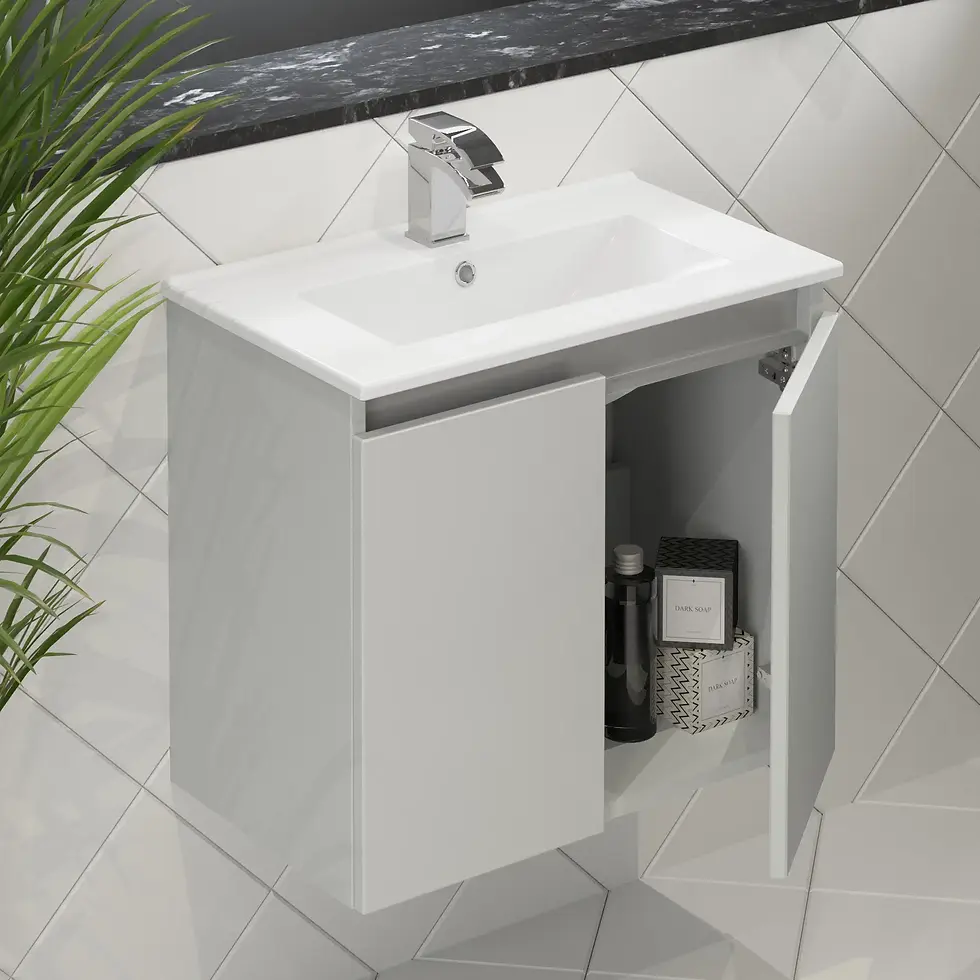 Thumbnail: Serenity 600mm Wall Hung Vanity Unit - Cupboard - Pearl Lt Grey Matt