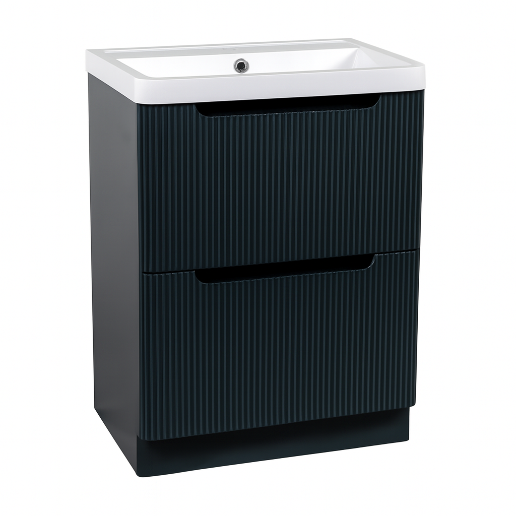 Matrix 600mm Fluted Floor Standing Vanity Unit + Basin - Shadow Grey