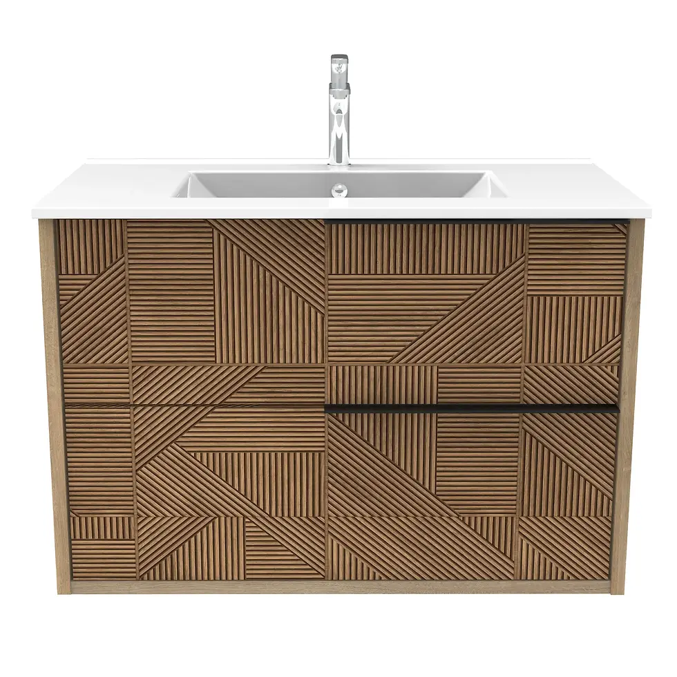 Thumbnail: Deco Weave 1000mm Wall Hung Vanity Unit - Two Drawers in Oak Effect