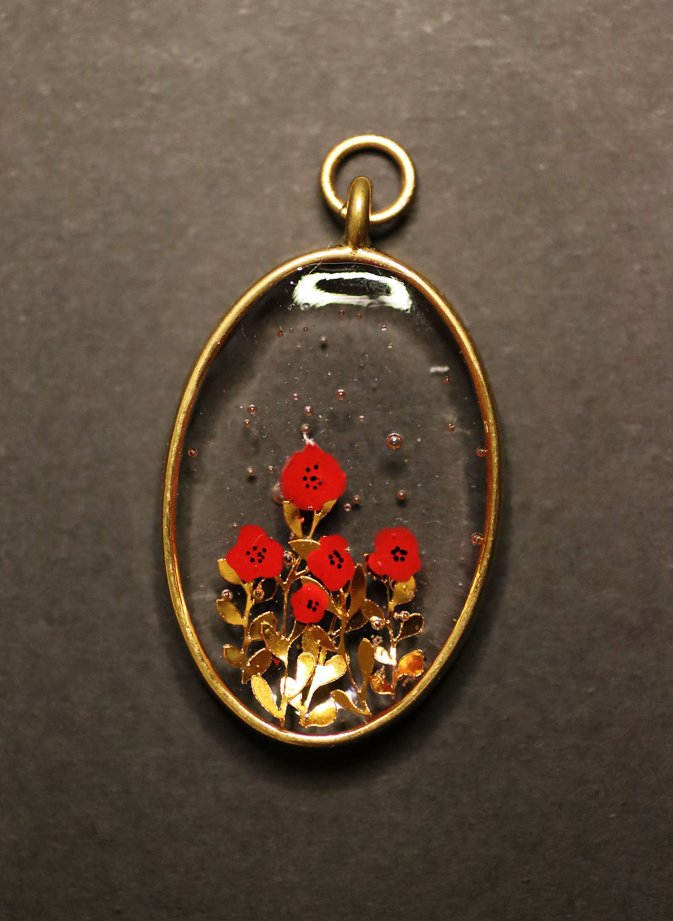 Miniature : Médaillon doré ovale "Coquelicots dorés"