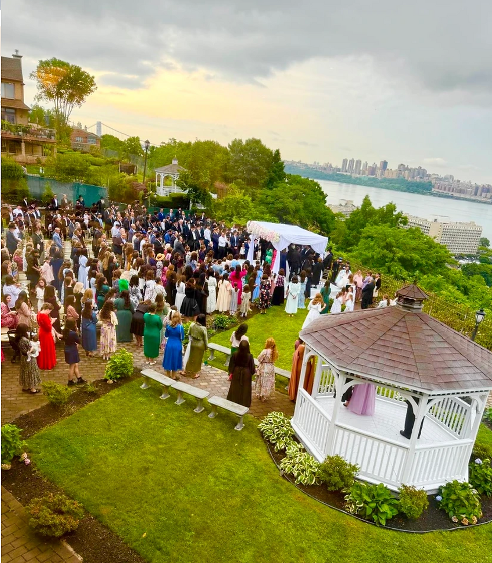 Wedding Ceremony at Riverview Ballroom Outside with NYC Views