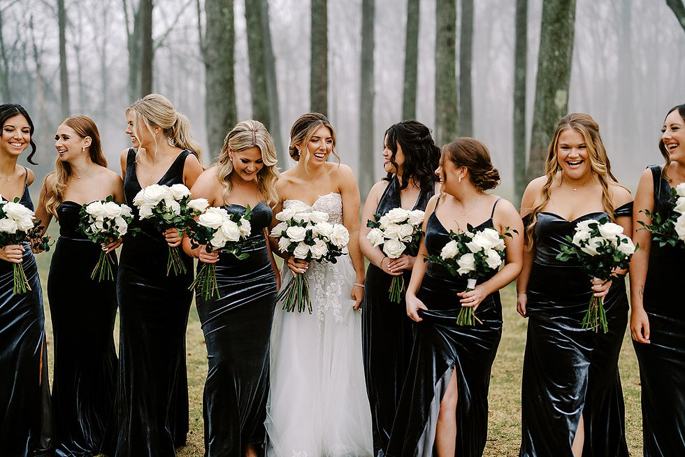 Bride and her friends in a winter forest