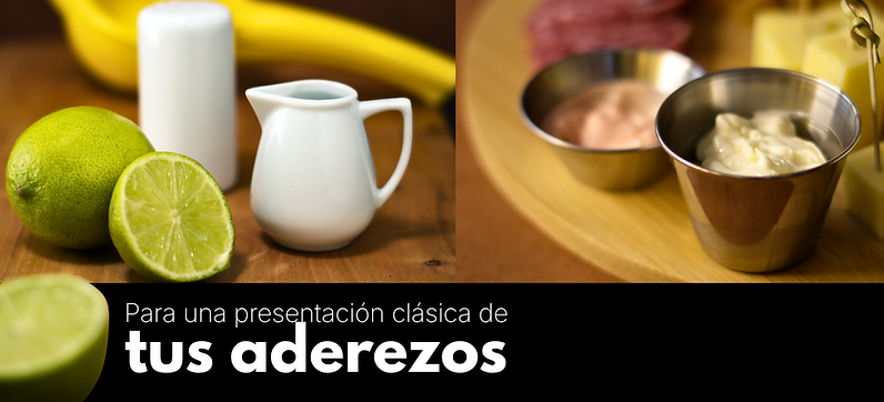 Porta aderezos, ramekin y pocilos para salsas, aceites y aderezos para mesas