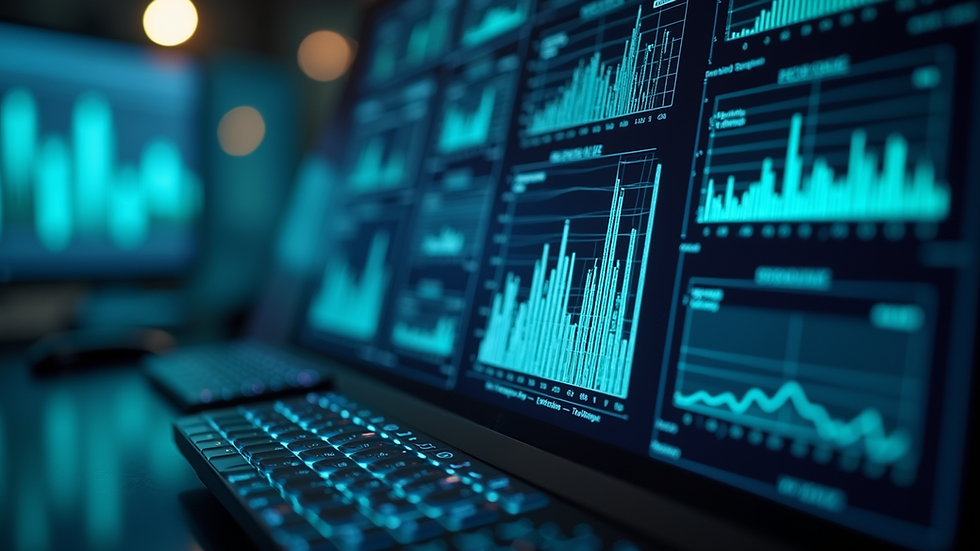 Eye-level view of a futuristic AI interface displaying complex data