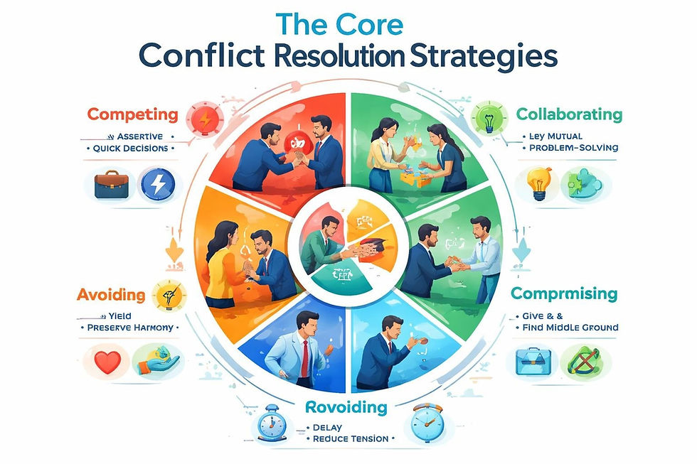 Conflict management systems in colorful pie graph