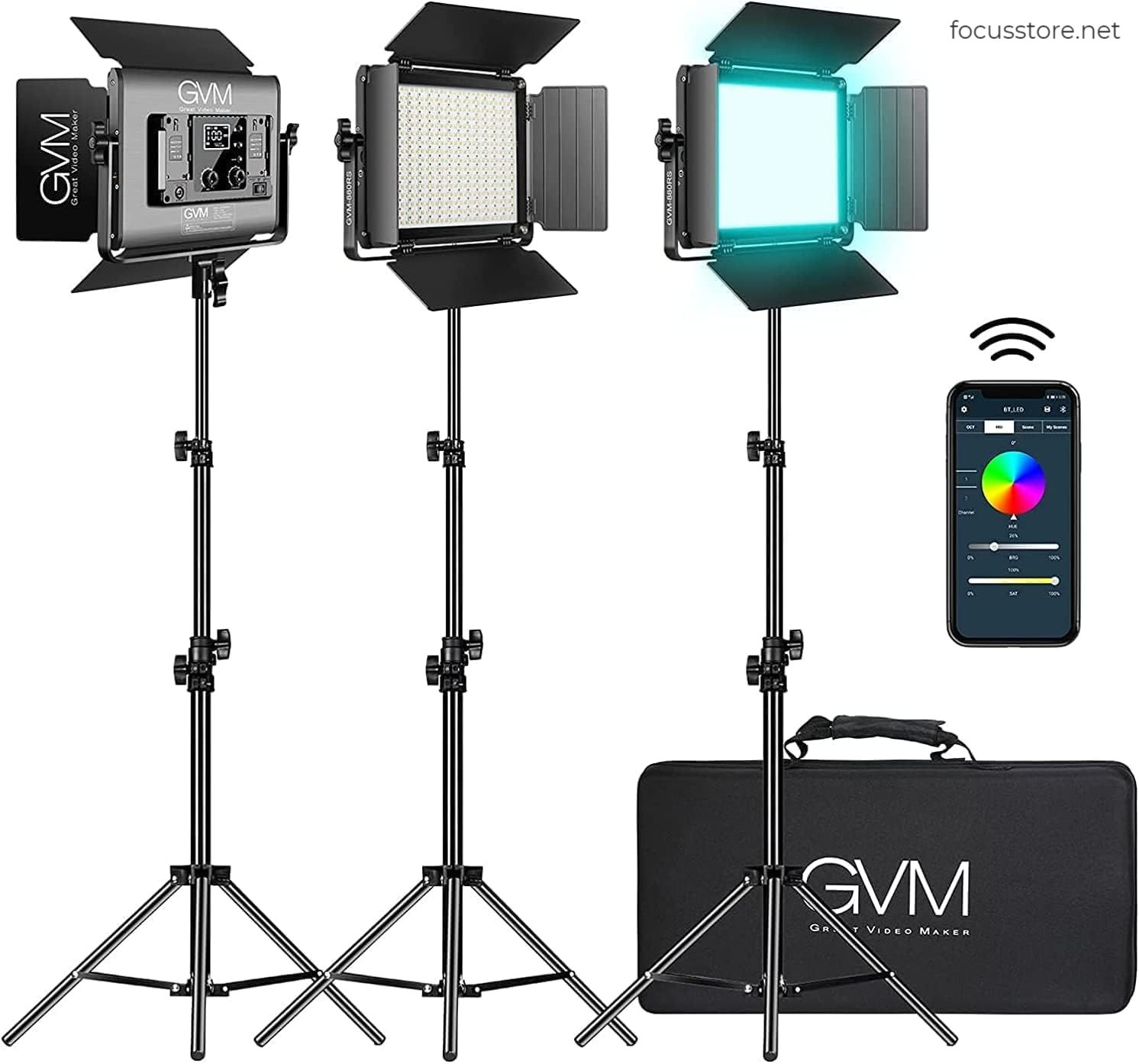 GVM - 880RS 60W RGB kit de 3 luces LED con control Bluetooth, regulable