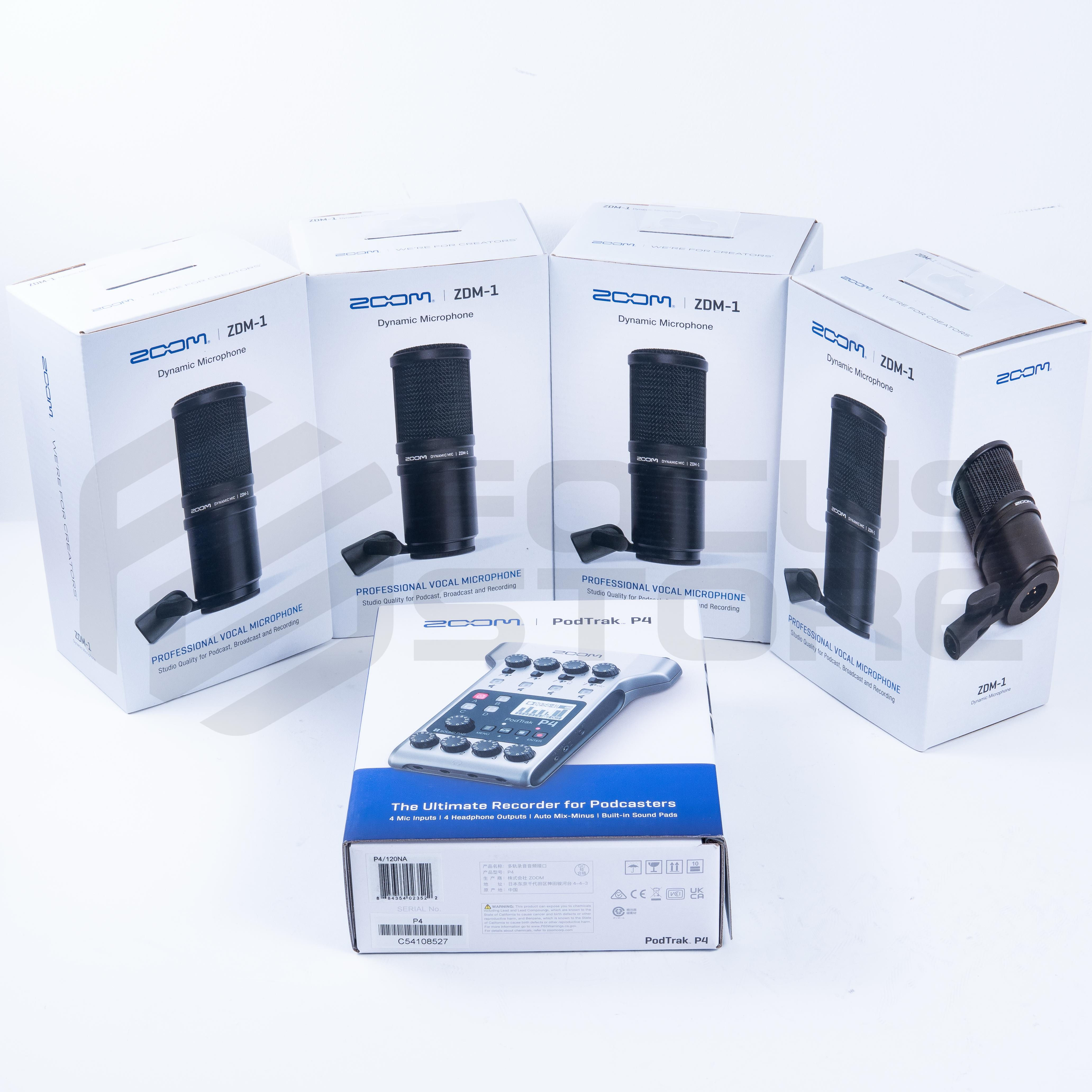 Kit Zoom PodTrak P4 + 4 Zoom ZDM-1 Micrófono