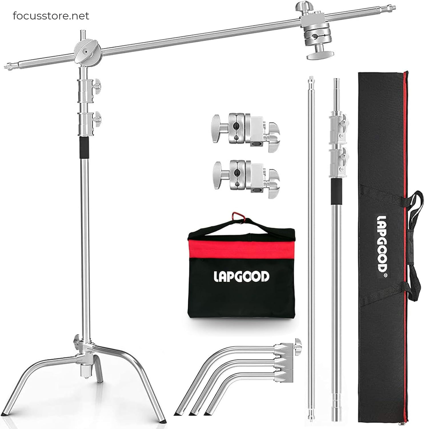 C Stand de acero inoxidable con brazo de pluma + bolso (3.3m)