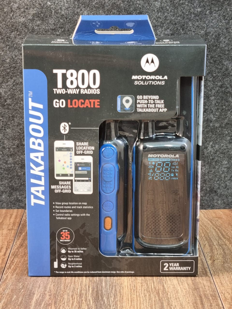 Motorola Talkabout T800 Radios bidireccionales, paquete de 2, negro/azul