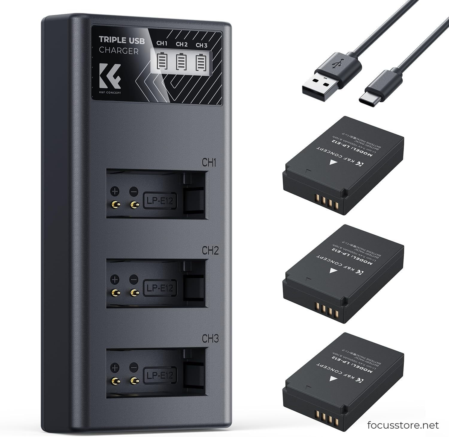 Kit de 3 baterías LP-E12 y cargador USB triple