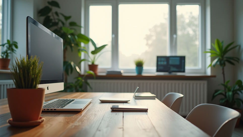 Wide angle view of a tranquil workspace setting