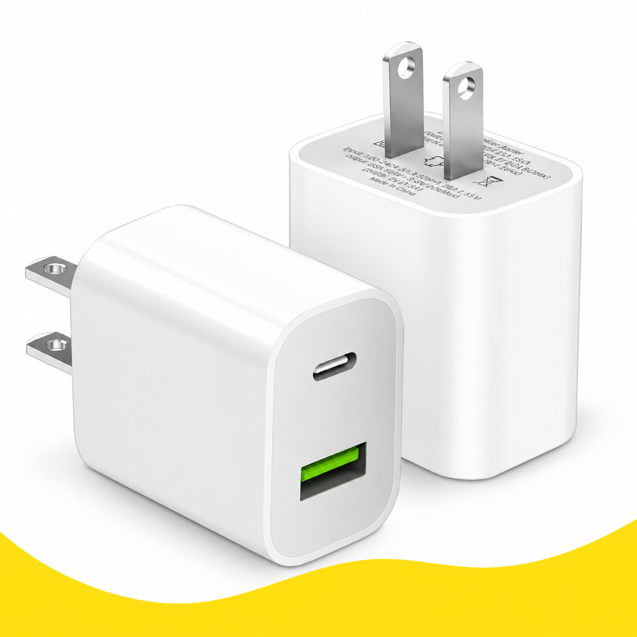 20W Dual-Port USB-C & USB-A Fast Wall Charger – 2 Pack