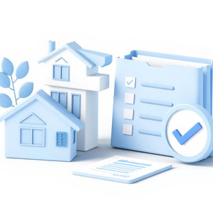 Illustratie van een vakantiewoning met checklist en map die het registreren van een verblijf bij Toerisme Vlaanderen voorstelt.