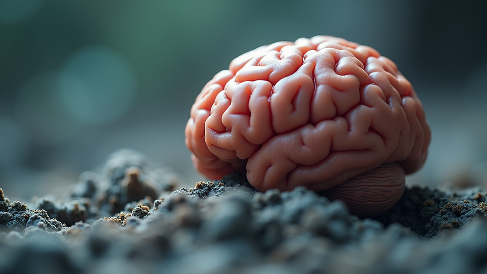 Vue rapprochée d'un cerveau humain en coupe montrant les corps de Lewy