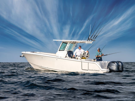 The 2026 Sailfish 272 CC on the water, highlighting its center console and profile.