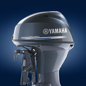 Yamaha 2 horsepower outboard engine on a blue and gray gradient background.