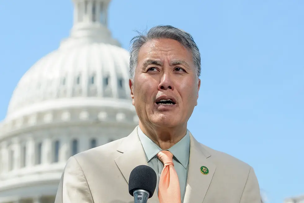 Rep. Mark Takano, D-Calif., speaks during a news conference on the Equality Act at the Capitol, April 29, 2025, in Washington. (AP Photo/ Rod Lamkey Jr., File)
