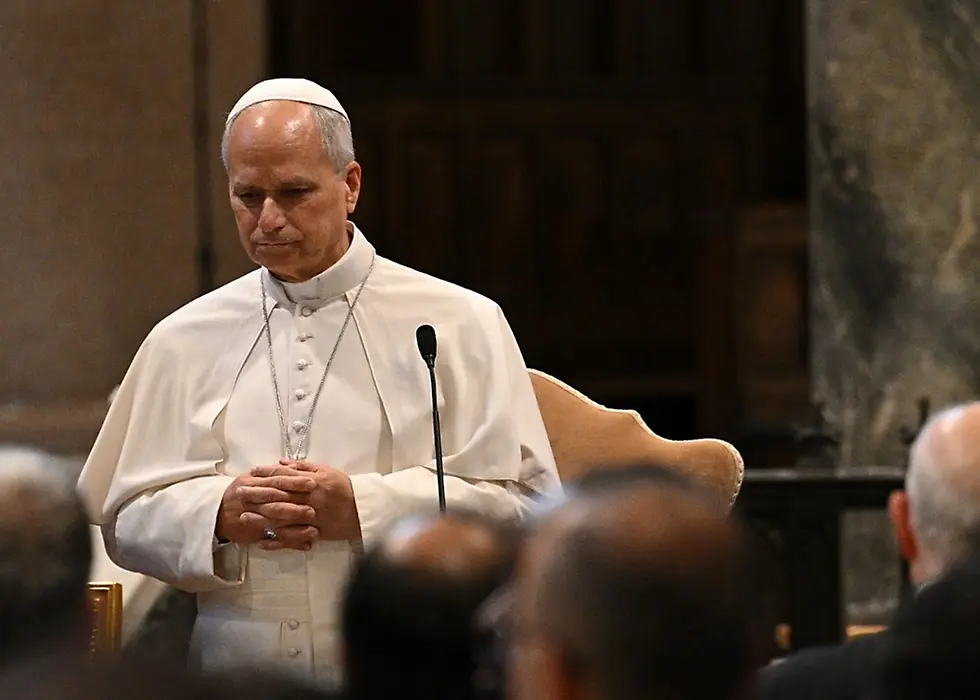 Pope Leo XIV attends a Diocesan assembly of Rome at the Basilica of Saint John Lateran, in central Rome, on Sept.18, 2026. (Photo by Andreas SOLARO / AFP)
