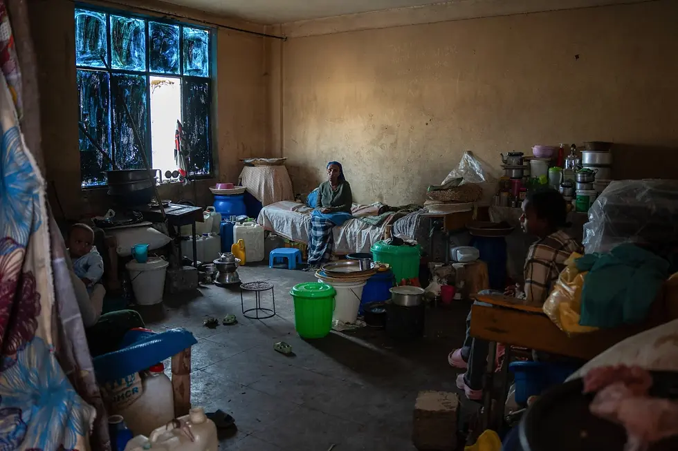 A woman sits on her bed at the Mekele Internally Displaced Person (IDP) center in the Tigray region on March 23, 2025. (Ximena Borrazas/SOPA Images/LightRocket/Getty Images/File)