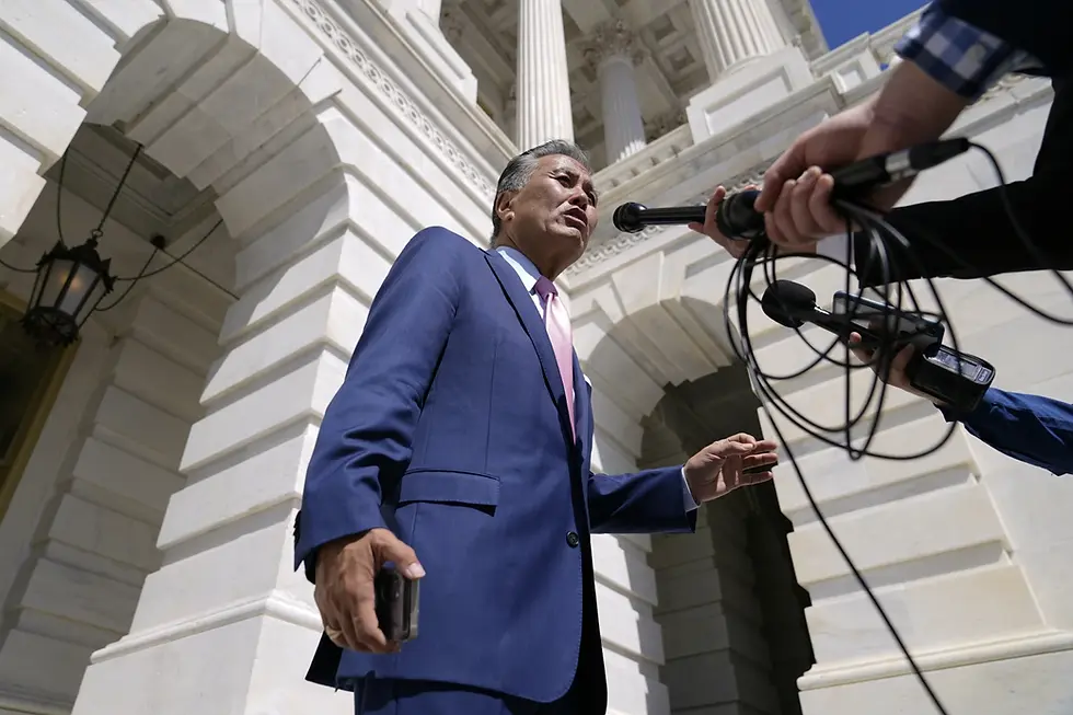 Rep. Mark Takano, D-Calif., speaks with reporters after attending a Congressional Progressive Caucus news conference as the House meets to consider the Inflation Reduction Act, Aug. 12, 2022, on Capitol Hill in Washington. (AP Photo/Patrick Semansky, File)