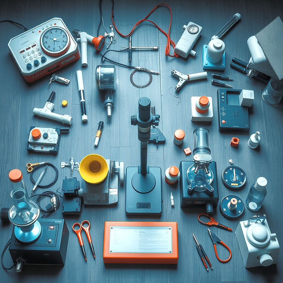 science apparatus scattered around the floor top view shot .jpg