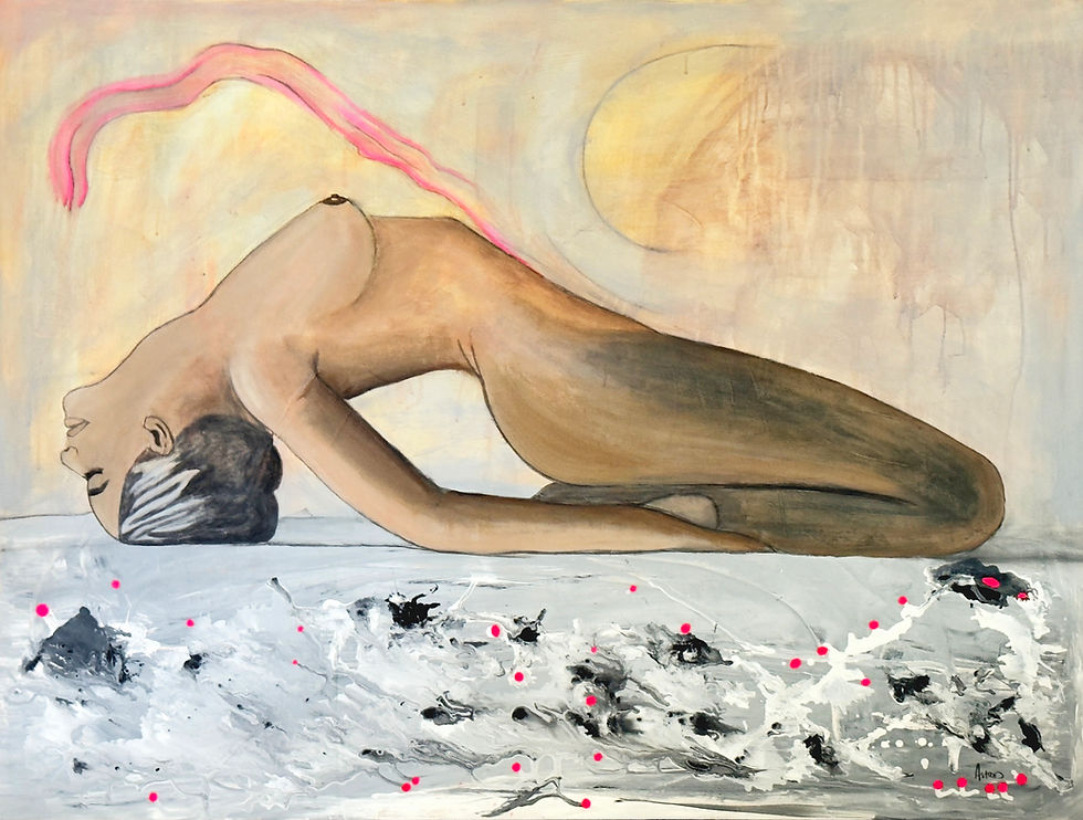 Original acrylic painting of a powerful goddess on reclaimed canvas
