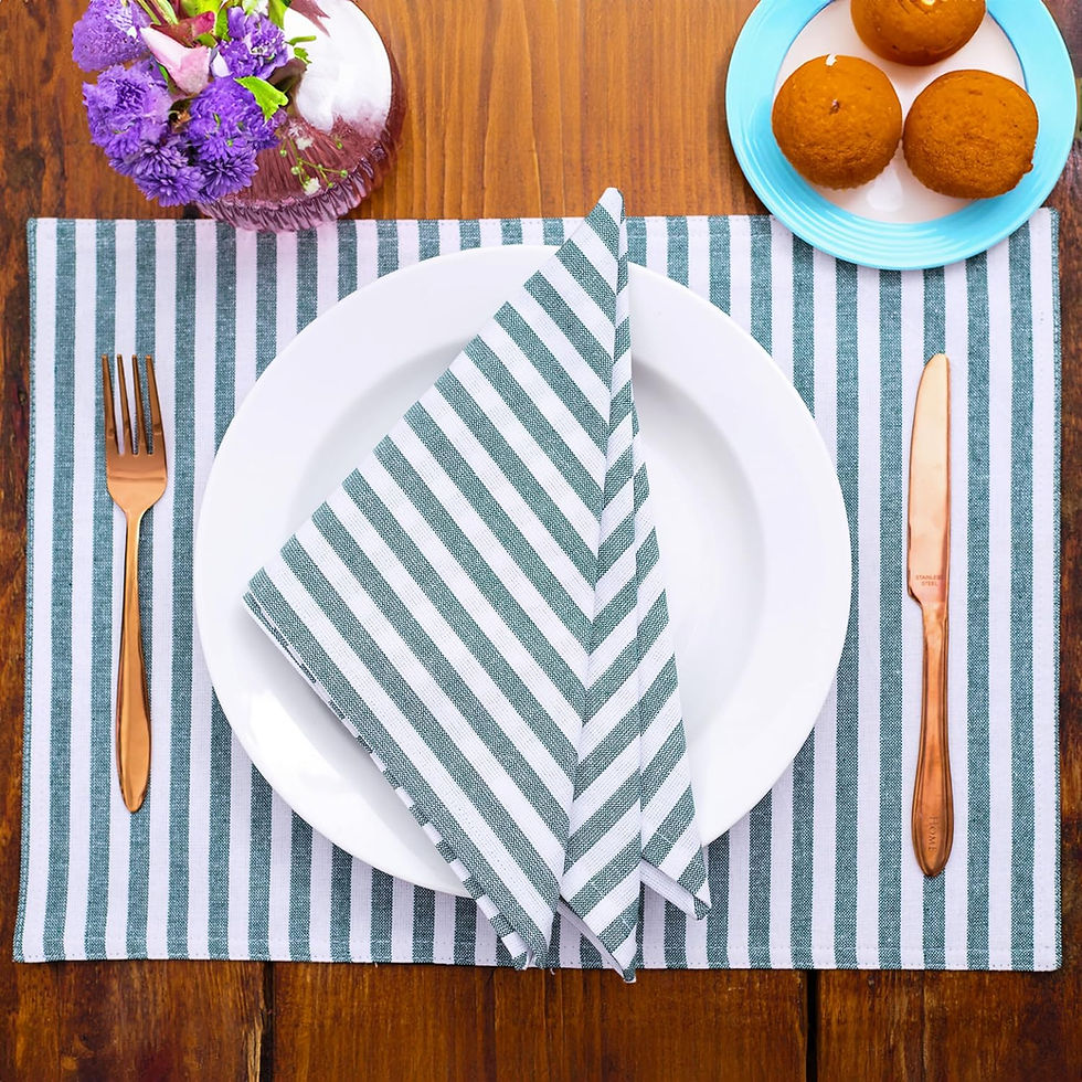 Thumbnail: Meadow Green Striped Cotton Napkins