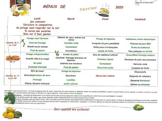 Menu de la cantine : Février 2020